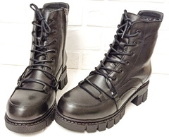 Женские зимние ботинки кожаные. Зимние черные ботинки на шнуровке Marani Magli 03-0073.     37-й размер