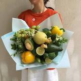 Photo of Green and yellow bouquet of fruits and vegetables