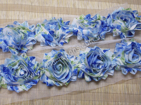 Шифоновые шебби-розы голубые цветы  диаметр 6 см