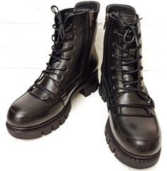Женские зимние ботинки кожаные. Зимние черные ботинки на шнуровке Marani Magli.     37-й размер