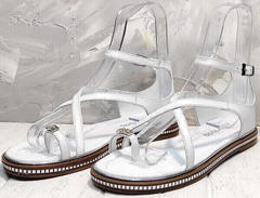 Женские кожаные сандалии босоножки на ремешках Evromoda 454-402 White.
