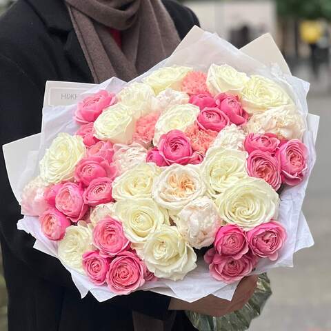 Photo of Large bouquet with peonies and peony roses «Pink Chocolate»