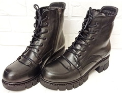 Женские зимние ботинки кожаные. Зимние черные ботинки на шнуровке Marani Magli.     37-й размер