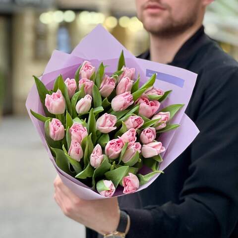 25 тюльпанов в букете «Парижское приветствие», Цветы: Тюльпан пионовидный, 25 шт. 