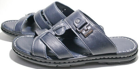 Синие босоножки шлепанцы мужские кожаные. Летние шлепки сандали на плоской подошве Pandew Blue Leather.
