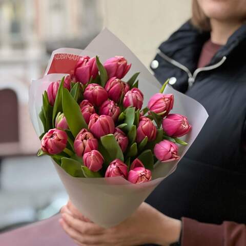 21 пионовидный тюльпан в букете «Милая», Цветы: Тюльпан пионовидный, 21  шт.
