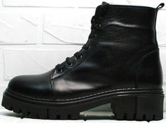 Черные зимние ботинки женские на толстой подошве Frenzony 701-20 Black Leather&Fur.