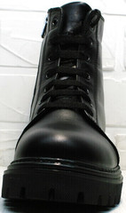 Женские черные ботинки на шнуровке зима Frenzony 701-20 Black Leather&Fur.