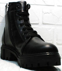 Модные зимние ботинки на шнуровке женские Frenzony 701-20 Black Leather&Fur.