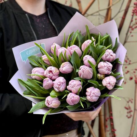 19 tulips in a bouquet «Violet Diamonds», Flowers: Tulip pion-shaped, 19 pcs.