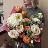 Photo of Luxurious bright bouquet with various flowers «Morning Cappuccino»