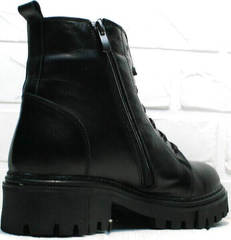 Черные массивные ботинки зимние женские Frenzony 701-20 Black Leather&Fur.