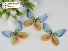 Бабочки шифоновые со стразовым тельцем радужно-синие №16
