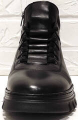 Модные ботинки на шнуровке. Высокие зимние кроссовки мужские кожаные Komcero 1K0531-3506 Black.