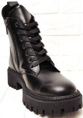 Кожаные демисезонные ботинки на шнуровке женские Maria Sonet 329-k Black.