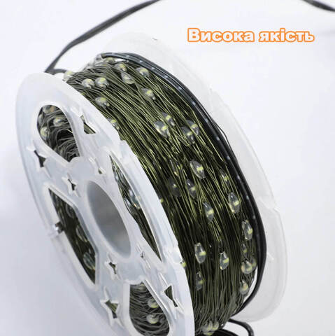 Гирлянда Нить Роса Капля на катушке 50м - 500Led от 220В, зеленая проволока, 8 режимов, Холодно Белый