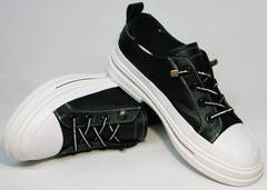 Кэжуал кеды туфли женские кожаные El Passo sy9002-2 Sport Black-White.