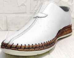 Кожаные туфли мужские эспадрильи casual стиль летние Luciano Bellini 91724-S-304 All White.