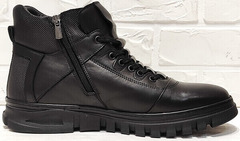 Черные сникерсы мужские ботинки зима Komcero 1K0531-3506 Black.