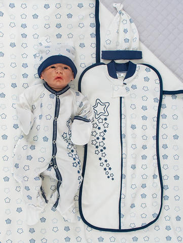 Набор одежды для новорожденного в роддом Звезды синий