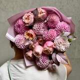 Photo of Delicate bouquet with dahlias and peony roses «Pink Fog»