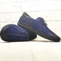 Кожаные туфли мокасины мужские лето Luciano Bellini 91268-S-321 Black Blue.