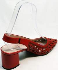 Кожаные туфли с острым носом и широким каблуком летние G.U.E.R.O G067-TN Red.