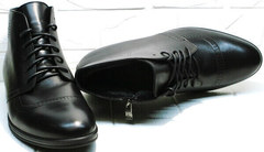 Зимние классические мужские ботинки на шнуровке Ikoc 3640-1 Black Leather.