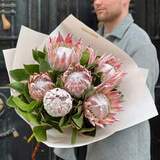 Photo of 7 king proteas in a bouquet «Unusual Crown»