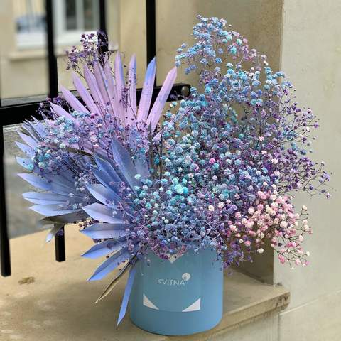 Photo of Box with multi-colored gypsophila «Heavenly Melody»