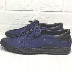 Летние мокасины туфли с перфорацией мужские Luciano Bellini 91268-S-321 Black Blue.