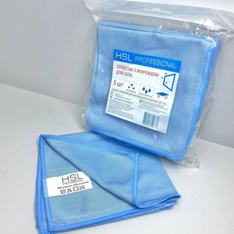 Серветки із мікрофібри HSL Professional для скла 30х30 см (5 шт.)