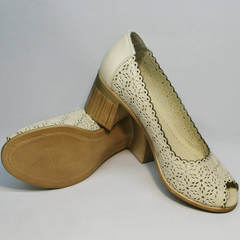 Туфли на устойчивом каблуке женские летние Sturdy Shoes 87-43 24 Lighte Beige.