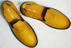 Хорошие мужские туфли из натуральной кожи King West 053-1022 Yellow-White.