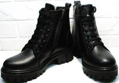 Грубые черные ботинки наподобие мартинсов женские зимние Frenzony 701-20 Black Leather&Fur.