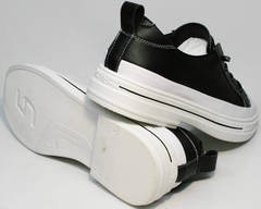 Кожаные кеды без шнурков стильные туфли на низком каблуке El Passo sy9002-2 Sport Black-White.