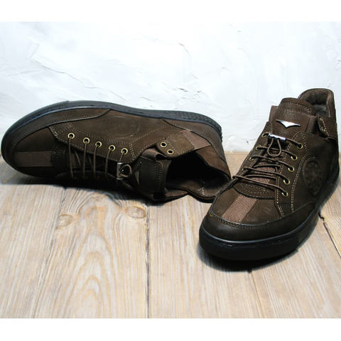 Осенние кроссовки туфли мужские кожаные.  Темно коричневые кроссовки без шнурков на резинке Luciano Bellini Brown