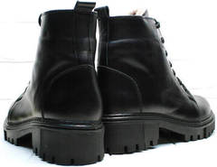 Женские кожаные ботинки с широким каблуком зима Frenzony 701-20 Black Leather&Fur.