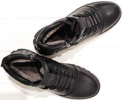 Черные кеды ботинки зимние натуральная кожа натуральный мех мужские Komcero 1K0531-3506 Black.