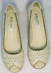 Туфли кожаные женские с перфорацией Sturdy Shoes 87-43 24 Lighte Beige.