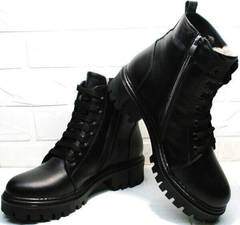 Женские модные ботинки похожие на доктор мартинс зимние Frenzony 701-20 Black Leather&Fur.