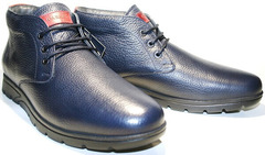 Зимние ботинки мужские кожаные. Мужские термо ботинки на шнуровке. Синие ботинки чукка Cabani BlueTermo.