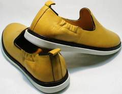 Кожаные летние туфли слипоны мужские King West 053-1022 Yellow-White.