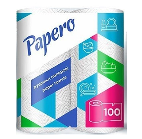 Полотенце бумажное Papero 2сл. (100 л.) (2 рул.) белое (RS010)