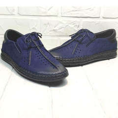 Мужские туфли мокасины синие casual premium Luciano Bellini 91268-S-321 Black Blue.