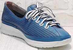 Летние женские туфли кроссовки кожаные city casual Wollen P029-2096-24 Blue White.