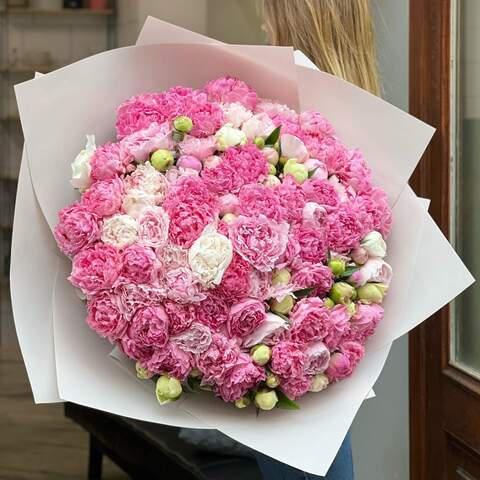 101 пион в букете «Розовая мечта», Цветы: Пион