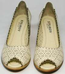 Бежевые туфли с открытым носком летние женские Sturdy Shoes 87-43 24 Lighte Beige.