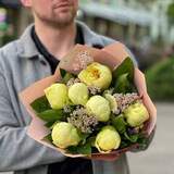 Photo of Delicate bouquet of peonies and ozothamnus «Lemon sorbet»