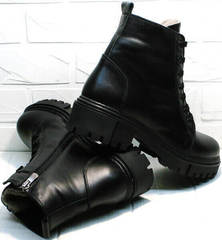 Турецкие женские зимние ботинки с натуральным мехом Frenzony 701-20 Black Leather&Fur.